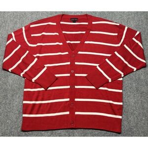 Vintage Koman Jeans V-Neck Sweater Mens 2XL Red White Striped Long Sleeve Y2K